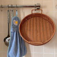 Hand-Woven Rattan Storage Basket with Handle for Bread, Snacks, Fruit, and Candy