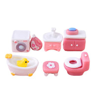 Pink Dollhouse Miniature Bathroom Furniture Set - Sink, Bathtub, Toilet, Washing Machine Decor