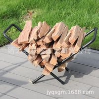 Wrought Iron Firewood Rack Outdoor Camping Log Storage Holder BBQ Wood Stacker Fireplace Moisture-proof Portable