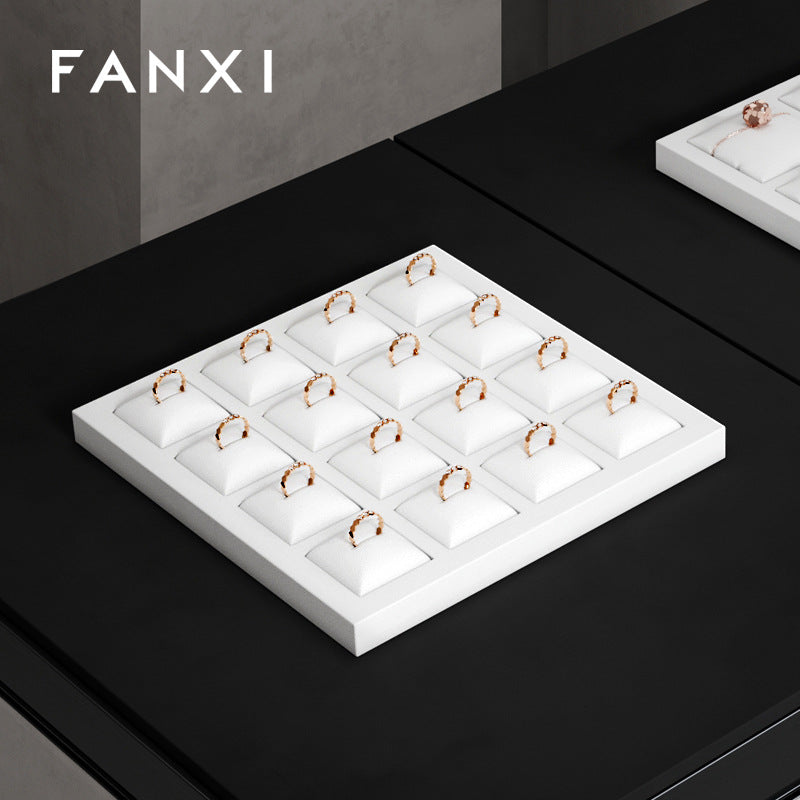 FANXI Luxury Leather Jewelry Display Tray for Rings, Necklaces, and Earrings