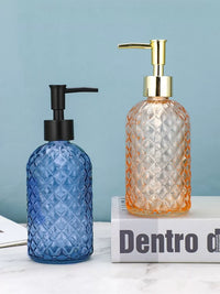 Pineapple Pattern Glass Lotion Dispenser Bottle with Press Pump for Shampoo and Shower Gel