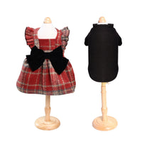 Pet Christmas Plaid Bow Dress with Black Knit Base Shirt for Autumn/Winter