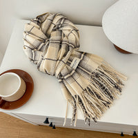 Korean Style Plaid Scarf for Women, Thickened Imitation Cashmere Retro Checkered Shawl