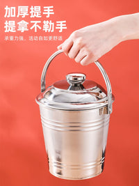 Thickened Stainless Steel Ice Bucket with Lid, Portable Ice Cube Container for Milk Tea Shops, Cold Drink Barrel for Bars and Outdoor Commercial Use