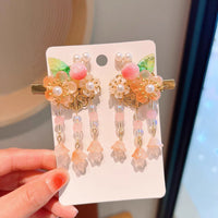 Girls' Hanfu Hair Clips with Tassels and Glaze Beads, Chinese Style Hair Accessories for Kids