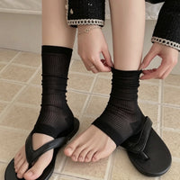 Thin Summer Ruched Leg Warmers for Women, Korean Style Striped Mid-Calf Socks