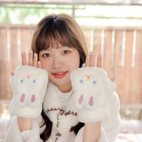 Women's Winter Warm Plush Rabbit Fingerless Gloves
