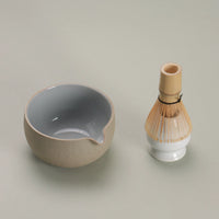 Ceramic Matcha Bowl with Spout and Whisk Stand Set for Traditional Tea Ceremony