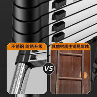 Telescopic Ladder with Hooks, Stainless Steel Straight Ladder for Engineering, Lifting, Retractable, Folding Ladder with Detachable Hooks