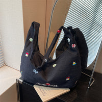 Large Capacity Canvas Tote Bag for Women - Embroidered Denim Crossbody Shoulder Bag with Zipper Closure