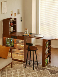 Solid Wood Home Bar Table Living Room Folding Retractable Bar Cabinet Sofa Side Partition Small Apartment Island Dining Sideboard