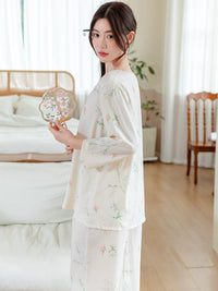 New Chinese Style Cotton Silk Pajama Set for Women - Summer Loungewear with Traditional Design