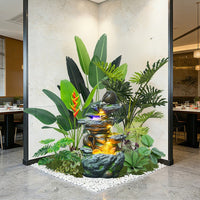 Corner Flowing Water Rockery Landscape with Green Plants Indoor Water Feature for Entryway Balcony Staircase