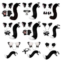Cute Cat Ear Headband Bell Set with Paw Gloves and Tail for Cosplay