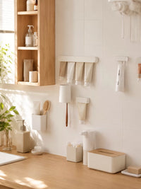 INS Style Wall-Mounted Toothbrush Holder with Suction Cup Mirror for Bathroom