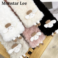 Monstar Lee Japanese Style Cartoon Lamb Plush Cross Scarf for Women, Winter Warm Neck Warmer