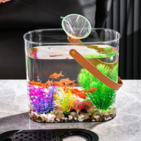 Portable Desktop Fish Tank with Lid for Home Living Room, Clear Hydroponic Micro-Landscape Goldfish Bowl Ornament
