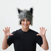Plush Wolf Paw Gloves and Hat Set for Halloween Cosplay