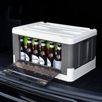 Outdoor Camping Car Trunk Foldable Storage Box with Side Opening Door, Large Transparent Plastic Organizer for Clothes and Toys