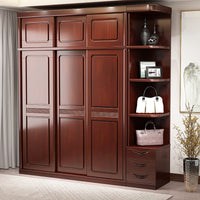 Solid Wood Wardrobe Sliding Door with Mirror Modern Minimalist Bedroom Home 2/3-Door Sliding Cabinet Chinese Style Large Armoire