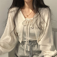 Women's Thin Lantern Sleeve Cardigan Shawl for Summer Sun Protection with Tie-Front