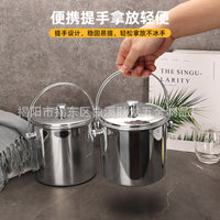 Stainless Steel Ice Bucket with Handle, Beer Champagne Cooler for Bar KTV, Single Layer Ice Container