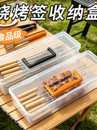 BBQ Skewer Storage Box Stainless Steel Portable Kebab Tool Organizer