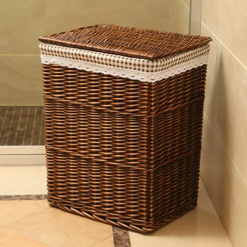 Woven Laundry Hamper with Liner, Rattan-Style Storage Basket for Clothes, Toys, and Sundries