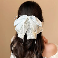 Striped Chiffon Lace Bow Hair Clip for Ponytails and Half-Up Hairstyles