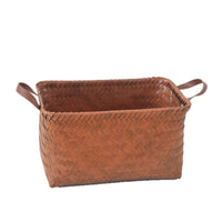 American Retro Woven Storage Basket with Handles, Imitation Rattan Laundry Hamper for Dirty Clothes, Snacks, Toys