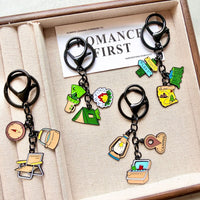 Outdoor Camping Keychain Set with Compass, Tent, and Kerosene Lamp Charms
