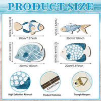 Nautical Wooden Fish Wall Decor Set - 4 Piece Coastal Bathroom Hanging Ornaments