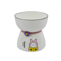 Ceramic Elevated Pet Bowl for Cats and Small Dogs, Wide Mouth Food and Water Dish, Neck Protection Design
