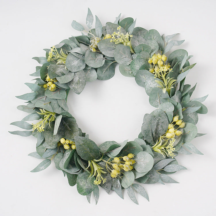 Artificial Pomegranate Berry Eucalyptus Leaf Wreath for Home Decor, Entryway, Window Display - Faux Greenery Garland