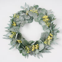 Artificial Pomegranate Berry Eucalyptus Leaf Wreath for Home Decor, Entryway, Window Display - Faux Greenery Garland