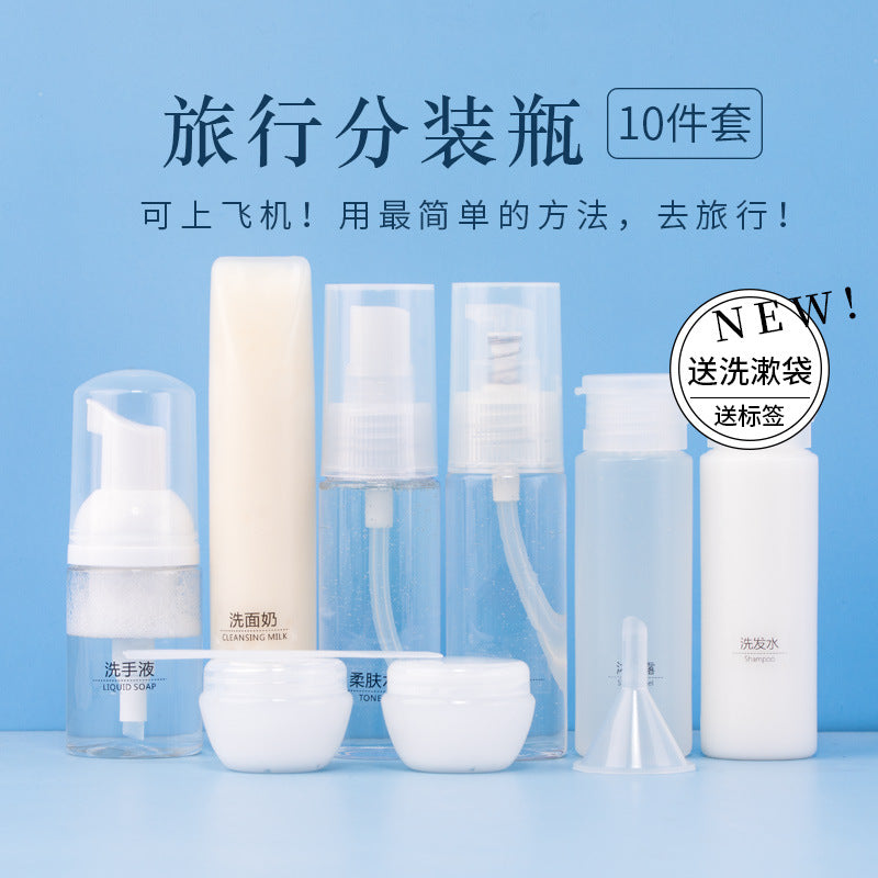 Travel Refillable Bottle Set for Shampoo, Lotion, and Cosmetics - Press Pump & Spray Bottles