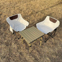 Portable Folding Camping Table and Chair Set with Moon Chairs, Roll-Up Table for Outdoor Picnic