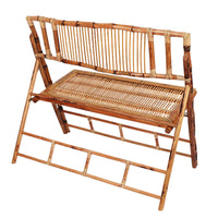 Portable Folding Bamboo Bench with Backrest, Outdoor Patio and Garden Chair