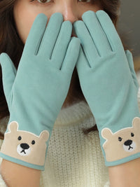 Women's Winter Warm Touchscreen Gloves with Cartoon Design, Thickened Fleece Lining for Cold Weather Cycling and Driving