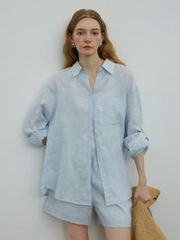 COUNTOME Loose Linen Shirt & Shorts Set for Summer