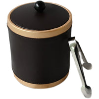 Double-Wall Stainless Steel Ice Bucket with Lid, Leather-Finish Exterior, Wine and Bar Use