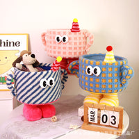 Large Footprint Storage Basket with Lid - Dopamine Hug Bucket Woven Organizer for Snacks and Toys