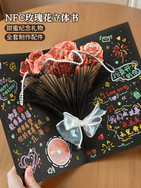 Chinese Valentine's Day Handmade Bouquet 3D Folding Birthday Greeting Card with NFC Music & Handwritten Letter, High-End Gift for Friends