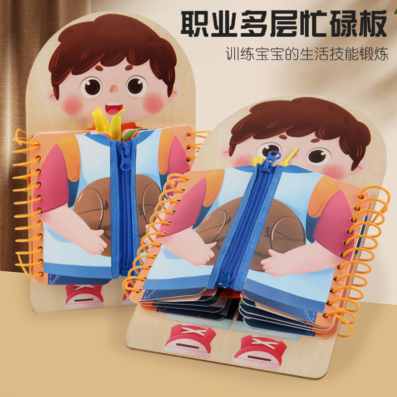 Kids Wooden Montessori Busy Board for Early Education and Fine Motor Skills Development
