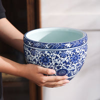 Jingdezhen Blue and White Porcelain Fish Tank Large Desktop Goldfish Turtle Bowl Lotus Pot