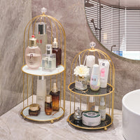 Nordic Iron Art Birdcage Jewelry Organizer with Double-Layer Storage for Cosmetics and Skincare