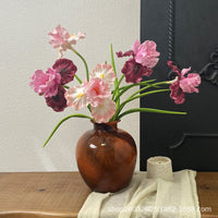 Premium Artificial Iris Flower Arrangement with Vintage Vase for Home Decor, Wedding Centerpieces, and Shop Window Displays