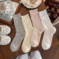 Ballet Style Bowknot Over-the-Calf Socks for Women, Thin Breathable Korean Fashion