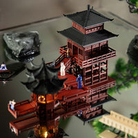 Miniature Chinese Ancient Architecture Landscape with Lights for Micro-Landscape Bonsai