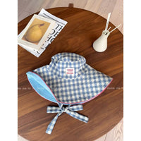 Reversible Wide Brim Bucket Hat for Women, Foldable Sun Protection with Plaid Pattern and Tie-Strap